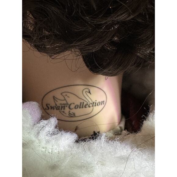 -DOLL PORCELAIN swan collection Long Brown Curly Hair Blue Eyes 21” - Picture 2 of 13